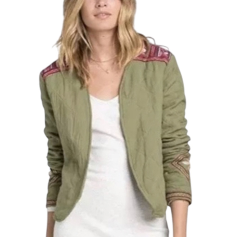 Vintage Billabong Womens Boho Green East of West Crop Quilted Jacket Large